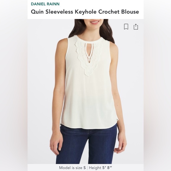 Daniel Rainn Quin Sleeveless Keyhole Crochet Blouse | Medium | White - Picture 2 of 11